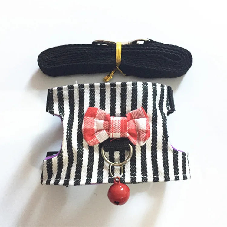 Pet Chest Strap Striped Hamster Rabbit Bow-knot Harness Vest Leash Traction Rope Ferrets Rats Chest Strap Small Pet Leashes