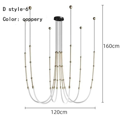 Leda curve chandelier Metal Hose Black linear lamp for Living Room Center Table designer lamp Home Decor staircase lighting