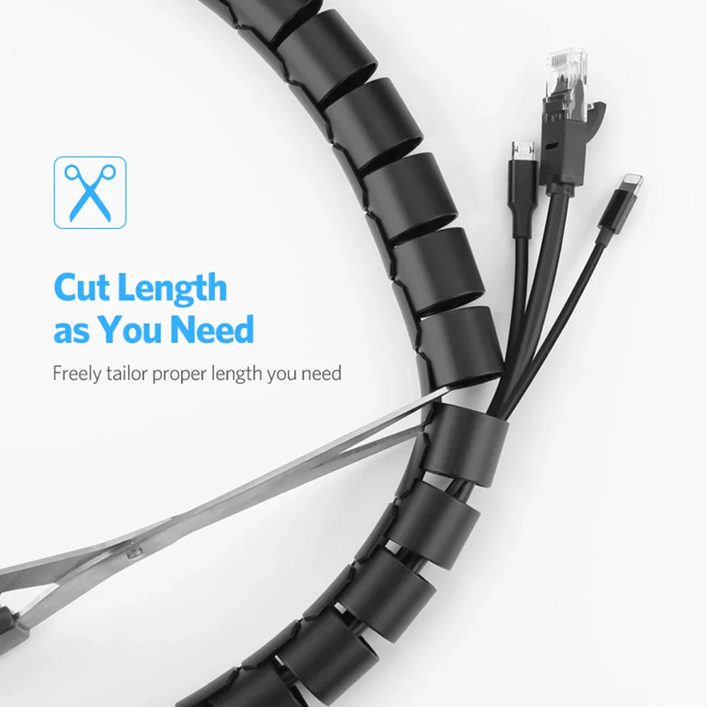 Desk Cable Organizer Spiral – Flexible 1.5/2m Tube, 10/16mm Cord Management