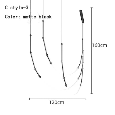 Leda curve chandelier Metal Hose Black linear lamp for Living Room Center Table designer lamp Home Decor staircase lighting