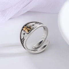 Geometric Cat Ring – Sterling Silver, Punk Style, Adjustable for Women